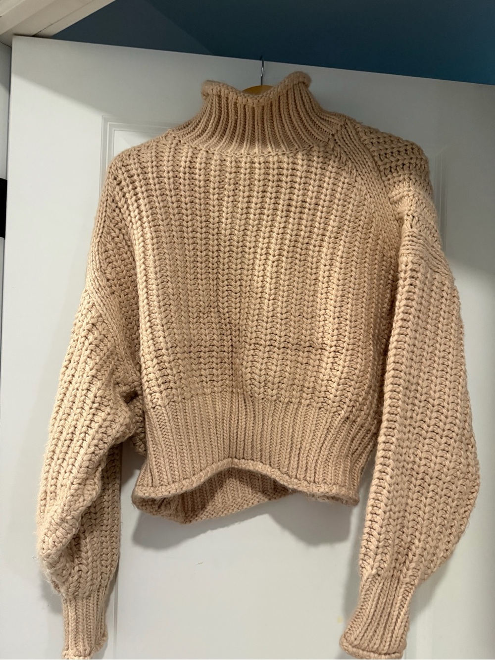 H&M Beige Chunky Cropped Turtleneck Sweater